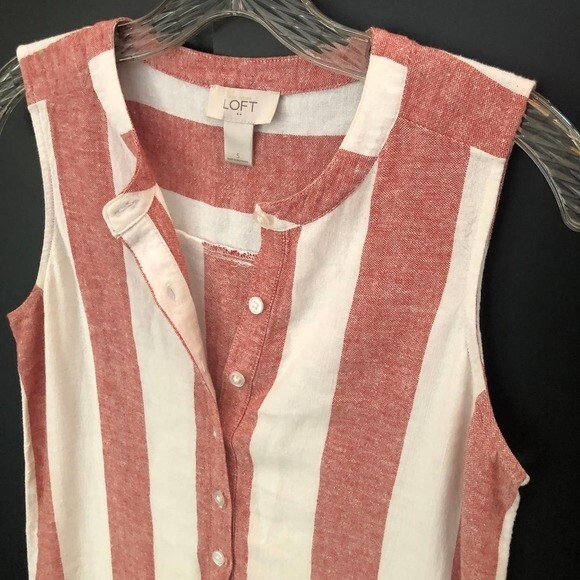Loft Women’s Sleeveless Linen Dress Size Small Red White Striped Summer Casual - Picture 4 of 10